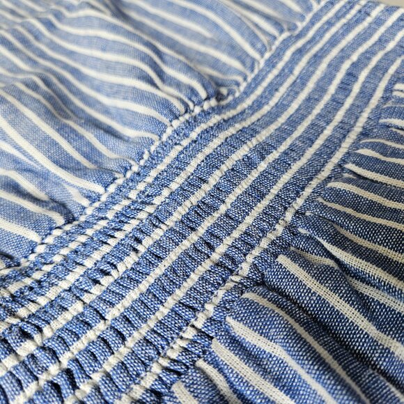 Nicole Miller Linen Blend Ruffle Sleeve Dress Size M Blue Striped Lightweight - Picture 5 of 10